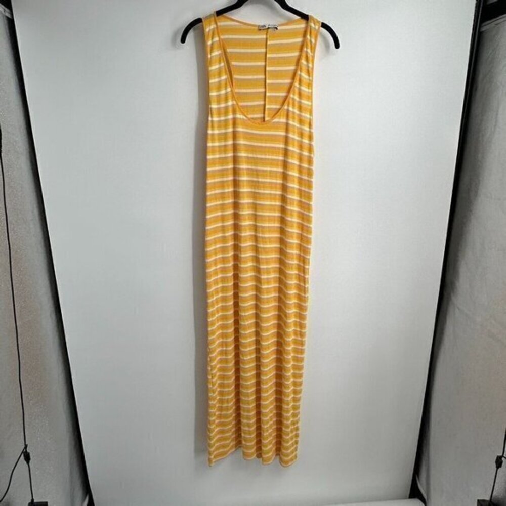 Zara Womens Dress Large Maxi Stretchy Yellow Striped Sleeveless Knit Summer